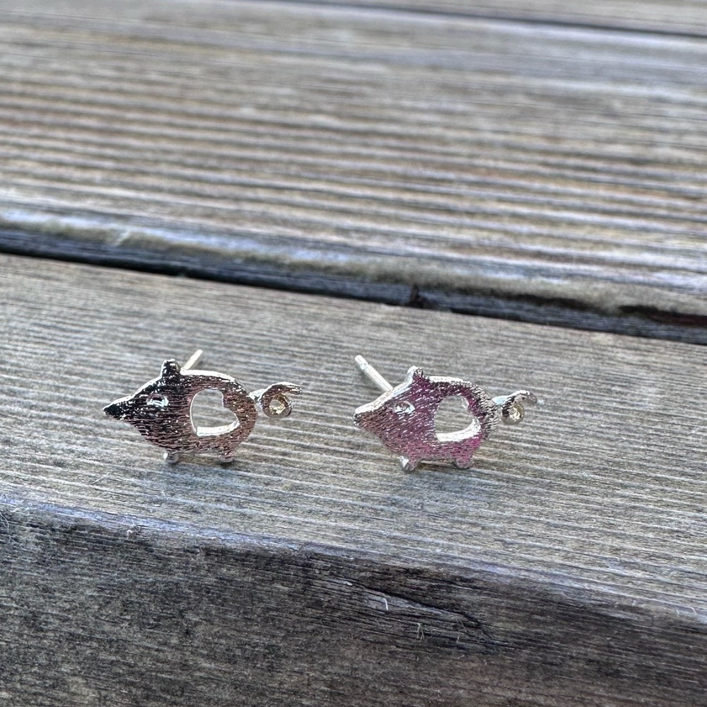 PIGGY  SILVER BRUSHED Stud Earrings with Gift Bag